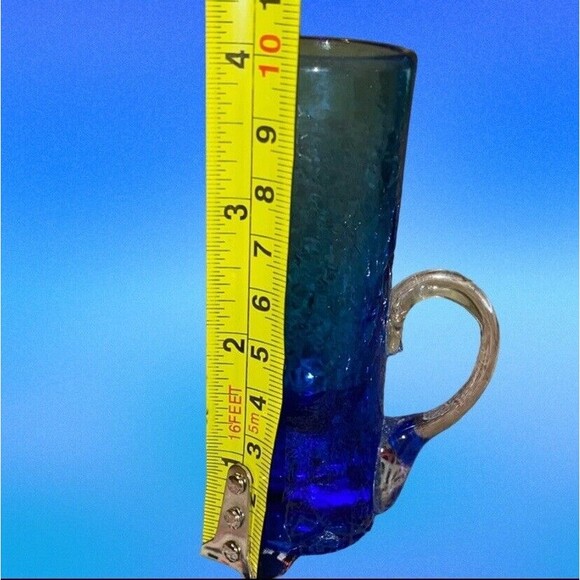 #606 pilgrim Art Glass Benedictine Applied Handle Tall Crackle Blue Shot Glass - Picture 9 of 10